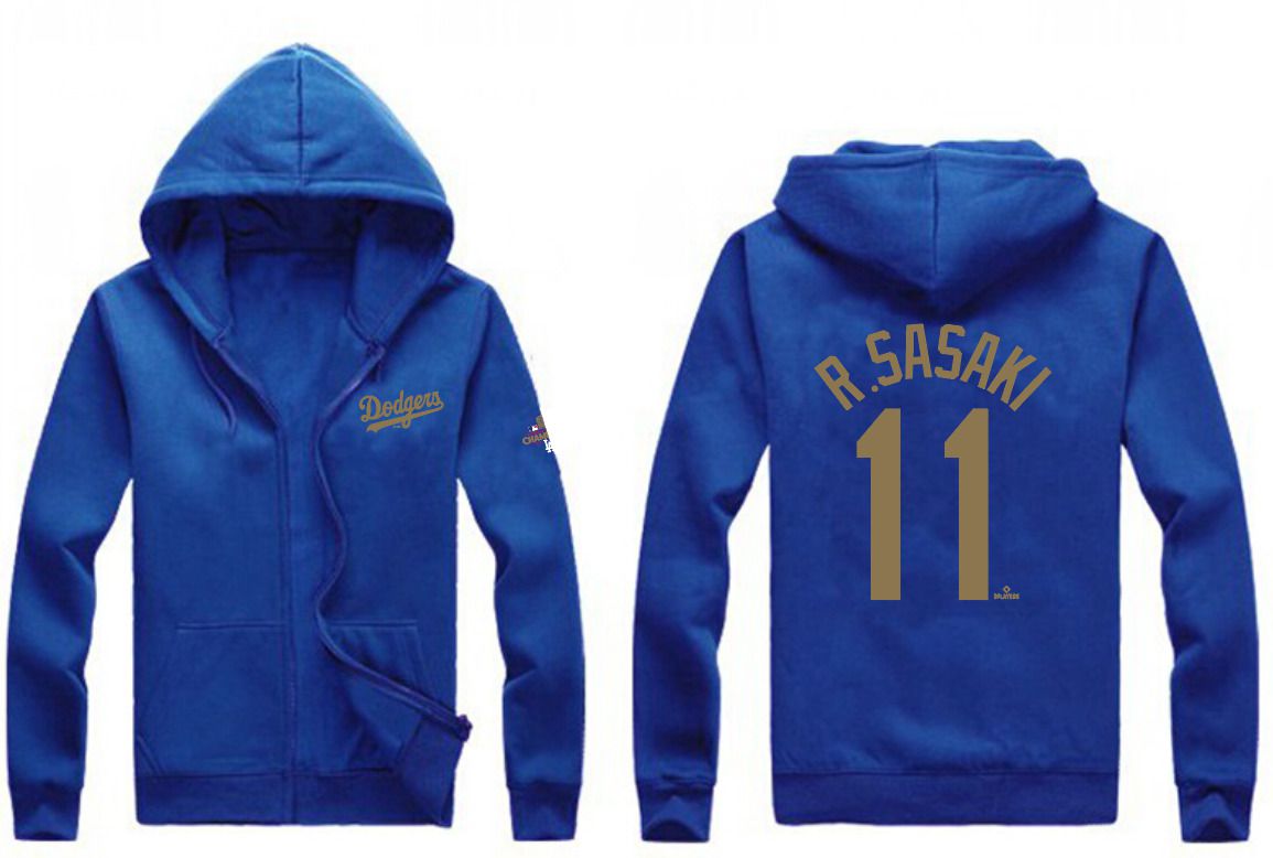 Men Los Angeles Dodgers #11 R.Sasaki Blue Zipper hoodie 2025 MLB Jersey style 1->los angeles dodgers->MLB Jersey